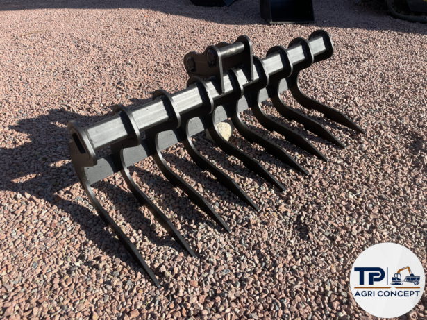 Godet Fourche Râteau pour Mini-Pelle 800 kg et 1 Tonne pour manipulation Fumier et Nivelage